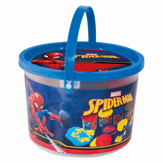 Imagine GALETUSA CU 4 BORCANASE DE PLASTILINA SI ACCESORII DE MODELAT SPIDERMAN