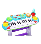 Imagine INSTRUMENT MUZICAL PIANINA ELECTRONICA MALPLAY CU SCAUN SI MICROFON 45 CM INALTIME ALBASTRU