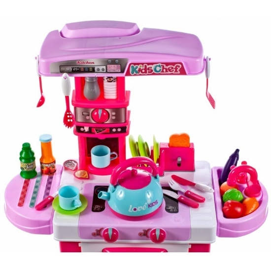 Imagine Bucătărie pentru fetițe MalPlay cu electrocasnice, ceainic și accesorii, lumini și sunete
