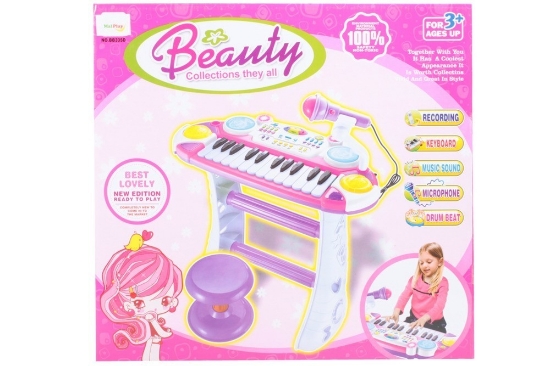 Imagine INSTRUMENT MUZICAL PIANINA ELECTRONICA MALPLAY CU SCAUN SI MICROFON 45 CM INALTIME ROZ