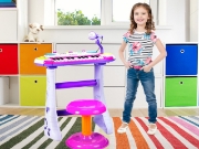 Imagine INSTRUMENT MUZICAL PIANINA ELECTRONICA MALPLAY CU SCAUN SI MICROFON 45 CM INALTIME ROZ