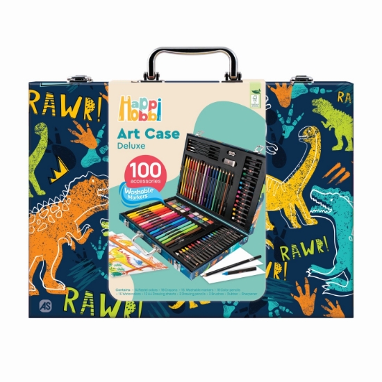 Imagine HAPPI HOBBI ART CASE SET DE DESEN DELUXE CU 100 DE ACCESORII DINOZAUR