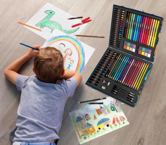 Imagine Happi Hobbi Art Case Set de desen Deluxe cu 100 de accesorii Dinozaur