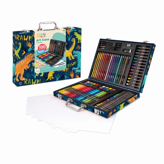 Imagine Happi Hobbi Art Case Set de desen Deluxe cu 100 de accesorii Dinozaur