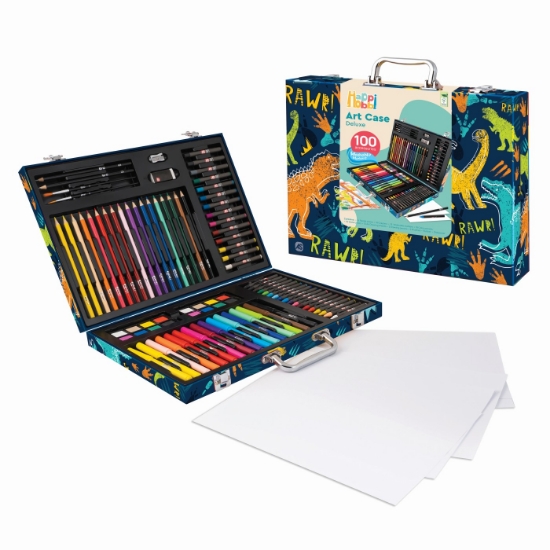 Imagine Happi Hobbi Art Case Set de desen Deluxe cu 100 de accesorii Dinozaur
