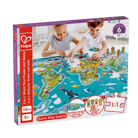 Imagine Hape Puzzle 2-în-1 Turul lumii