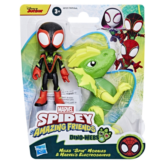Imagine SPIDEY SI PRIETENII MARVEL DINO WEBS MILES SPIN MORALES SI MARVEL'S ELECTROSAURUS