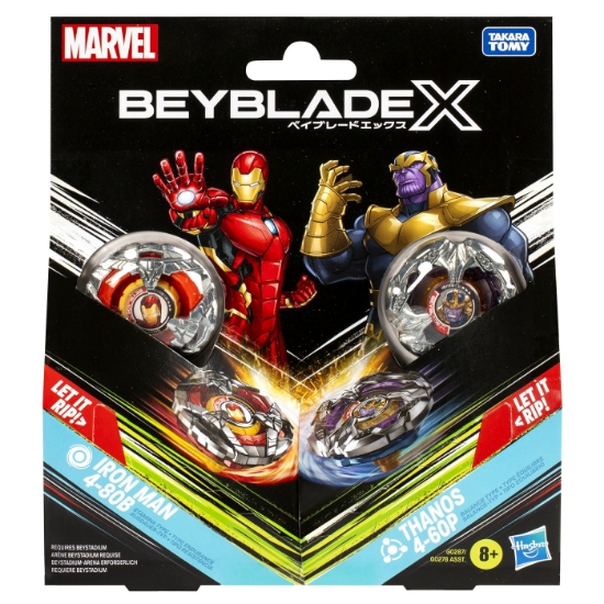 Imagine BEYBLADE X MARVEL SET DUO IRON MAN 4-80B SI THANOS 4-60P