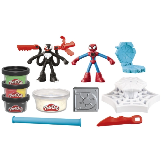 Imagine PLAY DOH SPIDERMAN SET 2 FIGURINE BATALIE CU LANSATOR SI SULITA