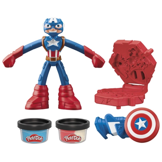 Imagine PLAY-DOH MARVEL FIGURINA FLEXIBILA CU ACCESORII CAPTAIN AMERICA 10CM