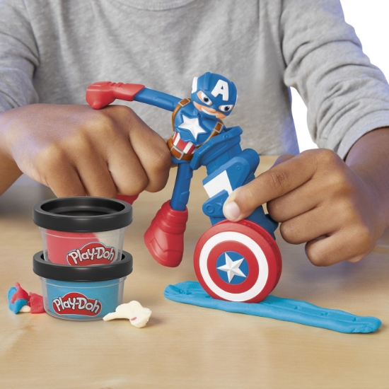 Imagine PLAY-DOH MARVEL FIGURINA FLEXIBILA CU ACCESORII CAPTAIN AMERICA 10CM