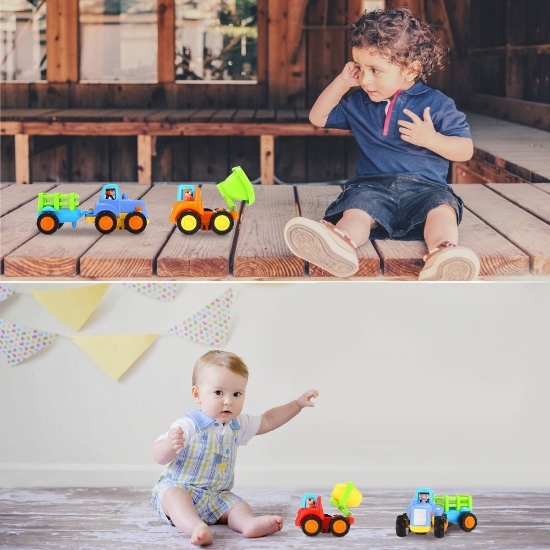 Imagine Set 4 vehicule la fermă – utilaje colorate fără baterii pentru joacă educativă