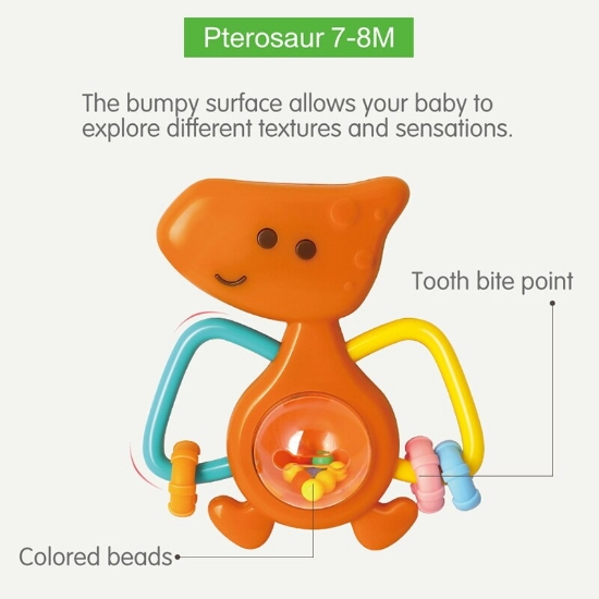 Imagine Set 5 zornăitori dinozauri multicolori – jucării sigure și senzoriale pentru bebeluși