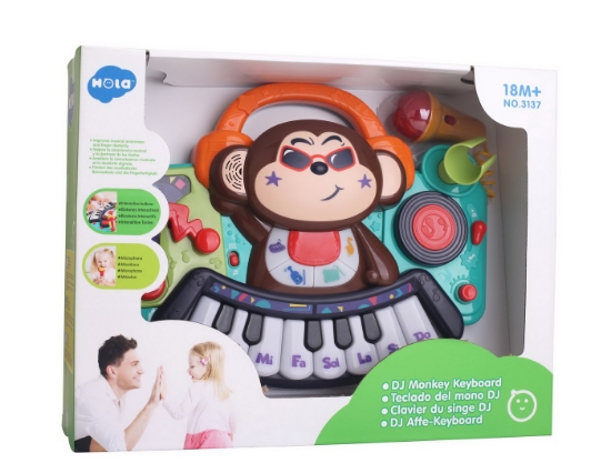 Imagine PIANINA BEBE MAIMUTICA DJ CU LUMINI SUNETE SI MICROFON