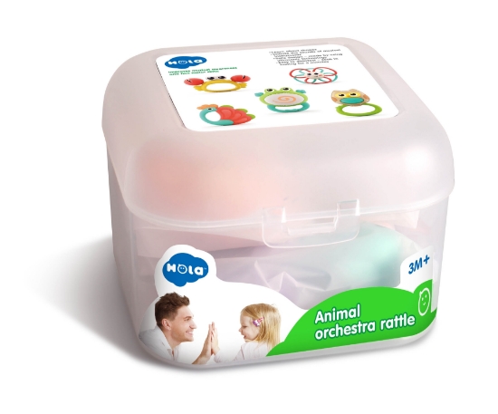 Imagine Set 5 zornăitori Orchestra Animăluțelor – în cutie practică, pentru bebeluși de la 3 luni