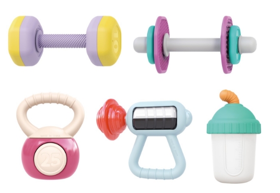 Imagine Set 9 jucării gingivale sport – zornăitori și accesorii pentru dentiție cu tematică fitness