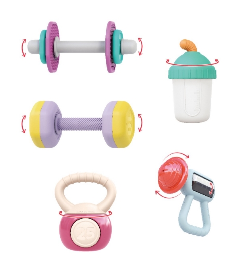 Imagine Set 9 jucării gingivale sport – zornăitori și accesorii pentru dentiție cu tematică fitness