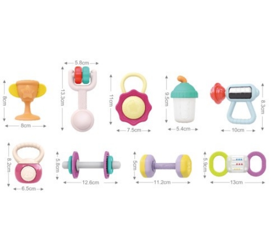 Imagine Set 9 jucării gingivale sport – zornăitori și accesorii pentru dentiție cu tematică fitness