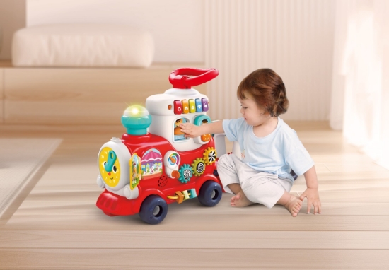 Imagine Trenuleț 4 în 1 multifuncțional roșu – premergător, jucărie interactivă și vagon de depozitare