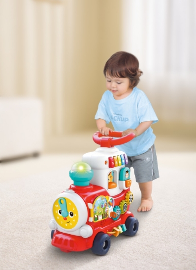 Imagine Trenuleț 4 în 1 multifuncțional roșu – premergător, jucărie interactivă și vagon de depozitare