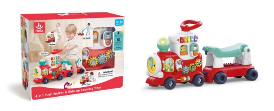 Imagine Trenuleț 4 în 1 multifuncțional roșu – premergător, jucărie interactivă și vagon de depozitare