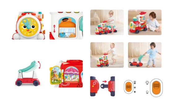 Imagine Trenuleț 4 în 1 multifuncțional roșu – premergător, jucărie interactivă și vagon de depozitare