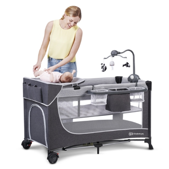 Imagine  Pătuț de călătorie Kinderkraft LEODY cu accesorii, Grey