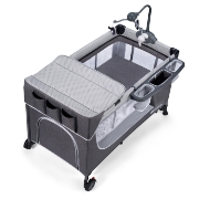 Imagine ChatGPT a spus: Pătuț de călătorie Kinderkraft LEODY cu accesorii, Grey
