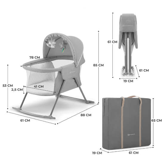 Imagine Pătuț Kinderkraft LOVI, 3 in 1, Grey