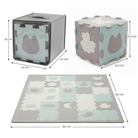 Imagine Covoraș de joacă Kinderkraft LUNO SHAPES puzzle 3D, spumă, Mint