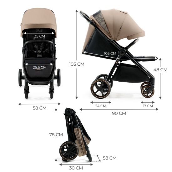 Imagine Cărucior sport ultra compact Kinderkraft MITZY, Linen Beige (0–22 kg)