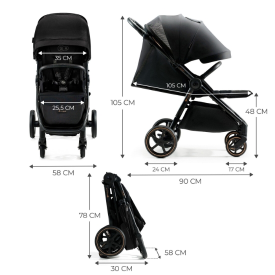 Imagine Cărucior sport ultra compact Kinderkraft MITZY, Ink Black (0–22 kg)