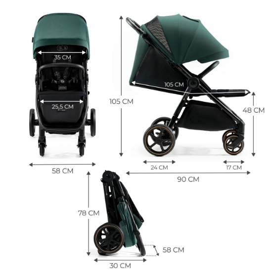 Imagine Cărucior sport ultra compact Kinderkraft MITZY, Jade Green (0–22 kg)