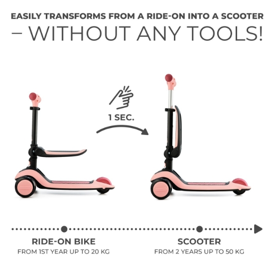 Imagine Trotinetă Kinderkraft HALLEY, Rosa Pink – 2 în 1: trotinetă și bicicletă de echilibru