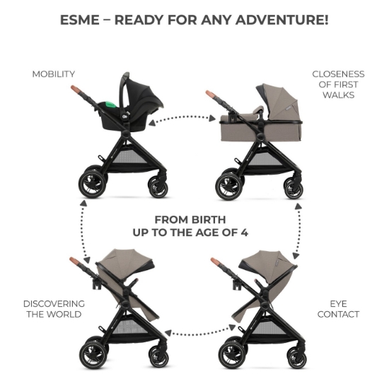 Imagine Cărucior multifuncțional Kinderkraft ESME 3 în 1, Sand Beige
