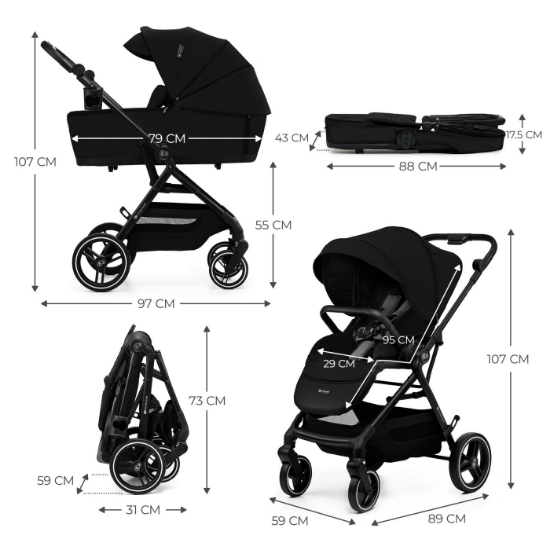Imagine Cărucior Kinderkraft YOXI 3 în 1 Mink Pro – Pure Black