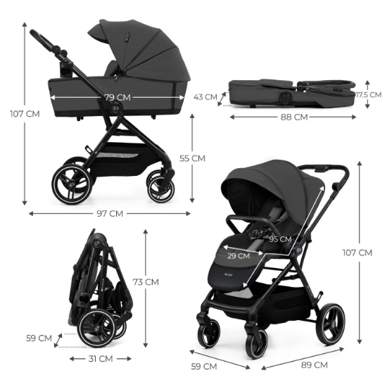 Imagine Carucior Kinderkraft Yoxi 3in1 (Mink Pro) Moon Grey