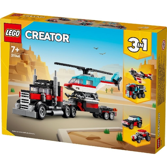 Imagine Lego Creator 3în1 Camionetă platformă cu elicopter 31146