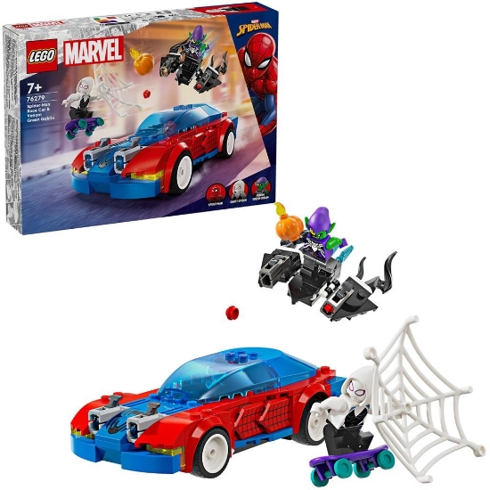 Imagine Lego Super Heroes Mașina de curse a Omului Păianjen și Venom Green Goblin 76279