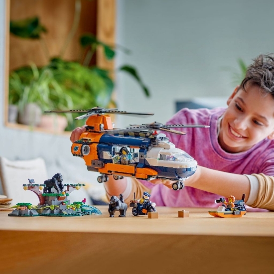 Imagine Lego City Elicopterul unui explorator al junglei la tabăra de bază 60437
