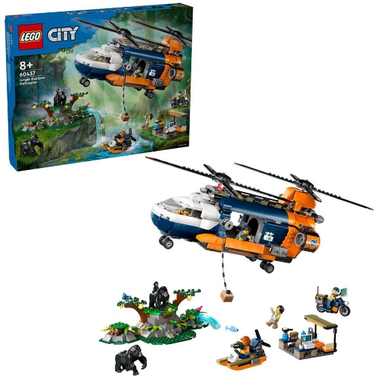 Imagine Lego City Elicopterul unui explorator al junglei la tabăra de bază 60437