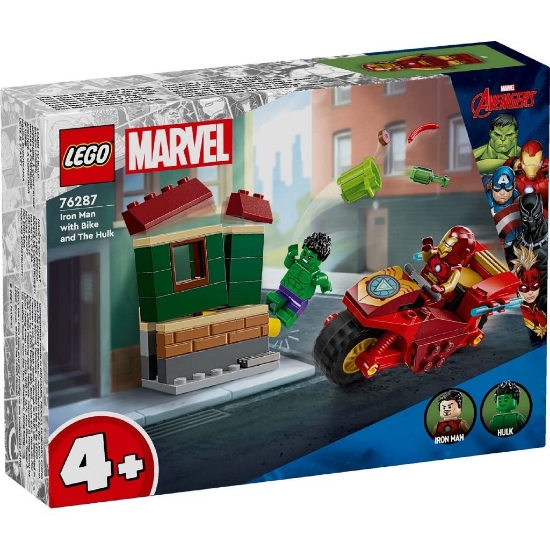 Imagine LEGO MARVEL IRON MAN CU MOTOCICLETA SI HULK 76287
