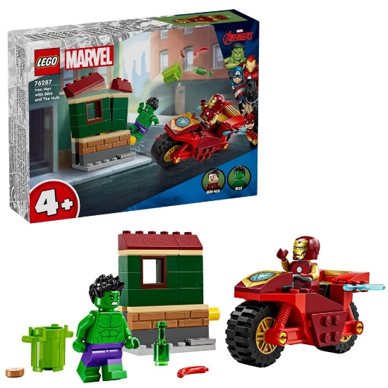 Imagine LEGO Marvel Iron Man cu motocicleta și Hulk 76287