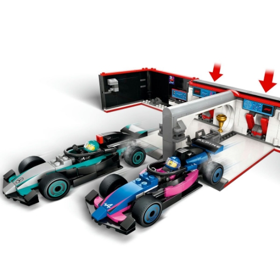 Imagine Lego City Garaj F1 și mașini Mercedes-AMG și Alpine 60444