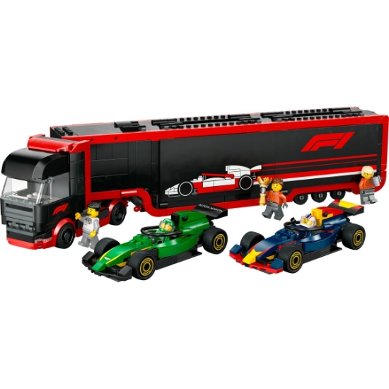 Imagine Lego City Camion F1 cu mașinile F1 RB20 și AMR24 60445