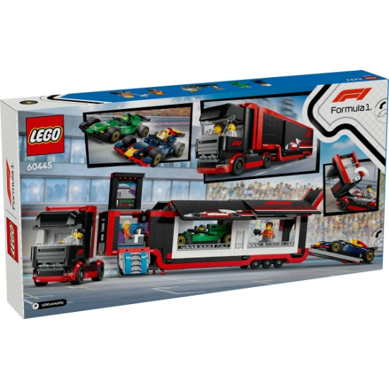 Imagine Lego City Camion F1 cu mașinile F1 RB20 și AMR24 60445