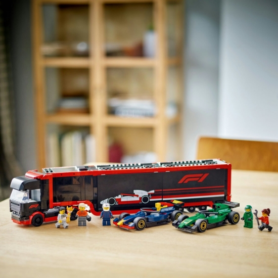 Imagine Lego City Camion F1 cu mașinile F1 RB20 și AMR24 60445