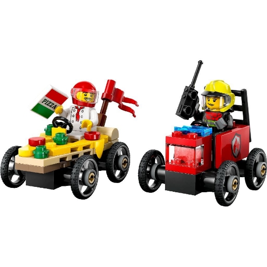 Imagine Lego City Pachet de curse Furgoneta de pizza vs. Camion de pompieri 60458