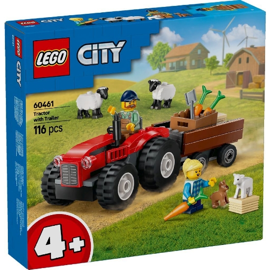 Imagine LEGO CITY TRACTOR DE FERMA ROSU CU REMORCA SI OI 60461