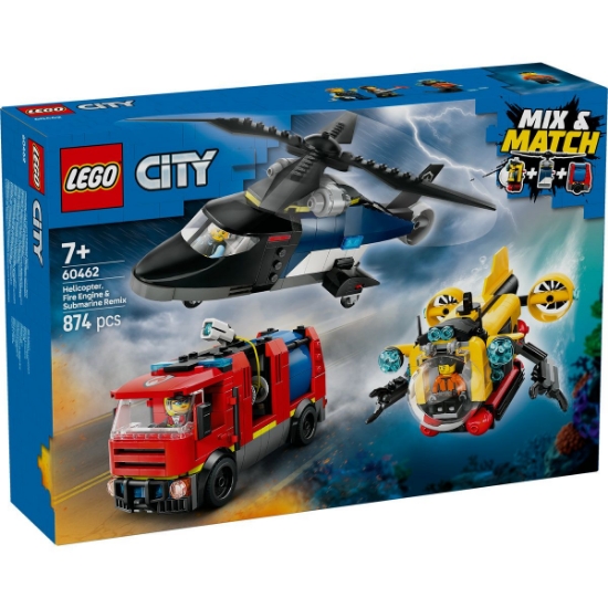 Imagine LEGO CITY ELICOPTER, CAMION DE POMPIERI SI SUBMARIN REMIXATE 60462